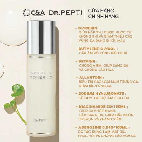  Nước Hoa Hồng Dưỡng Da Cấp Ẩm, Căng Bóng Dr.Pepti Centella Toner Ex 180ml 