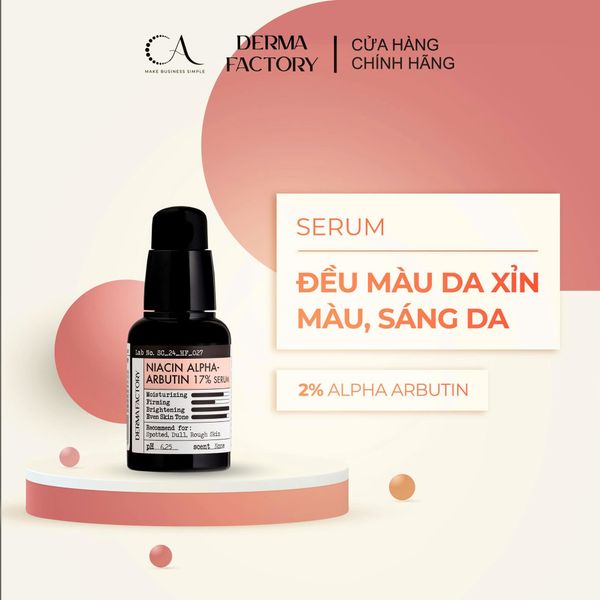  [Độc quyền TDK] Serum Niacin dưỡng trắng Derma Factory 2% Alpha Arbutin - Đều màu da xỉn màu, sáng da 