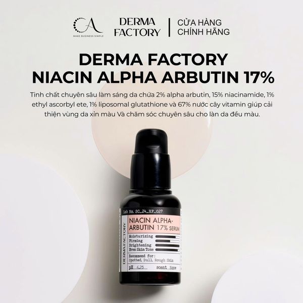  [Độc quyền TDK] Serum Niacin dưỡng trắng Derma Factory 2% Alpha Arbutin - Đều màu da xỉn màu, sáng da 