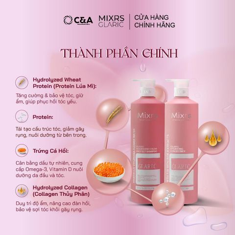  MIXRS GLARIC X Hồng Maison Cặp Dầu Gội & Dầu Xả 3in1 Kiềm Dầu, Dưỡng & Bảo Vệ Màu Tóc (500ml - 800ml) 