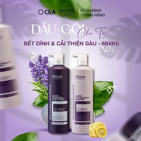  MIXRS GLARIC tím Cặp Dầu Gội & Dầu Xả Chống Bết Dính - Cải Thiện Gàu Tinh Chất Argan, Trứng Cá Hồi (500ml - 800ml) 