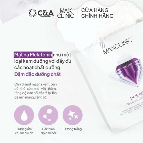  Maxclinic Time Return Melatonin Cream Mask Sheets 28 ml - 1 hộp 4 miếng – Mặt Nạ “Sleep‑Reset” Cấp Ẩm Sâu & Làm Sáng Da 