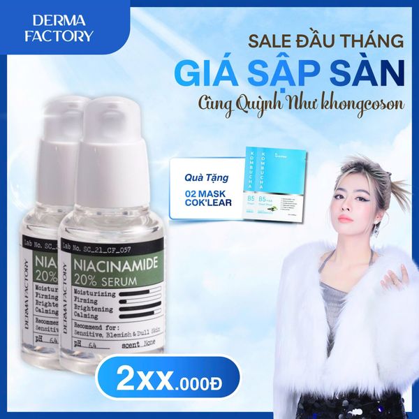  [KCS] Combo 2 chai Tinh chất dưỡng trắng da, cấp ẩm, ngừa thâm mụn Derma Factory Niacinamide 20% Serum 