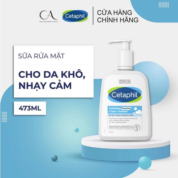  Sữa rửa mặt tạo bọt mịn dịu lành cho da nhạy cảm -  Cetaphil Hydrating Foaming Cream Cleanser (473ml) 