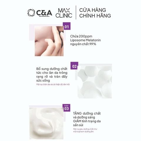  Maxclinic Time Return Melatonin Cream Mask Sheets 28 ml - 1 hộp 4 miếng – Mặt Nạ “Sleep‑Reset” Cấp Ẩm Sâu & Làm Sáng Da 