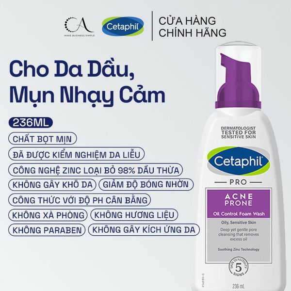  Sữa rửa mặt cho da dầu mụn nhạy cảm Cetaphil Pro Acne Prone Oil Control Foam Wash 236ml 