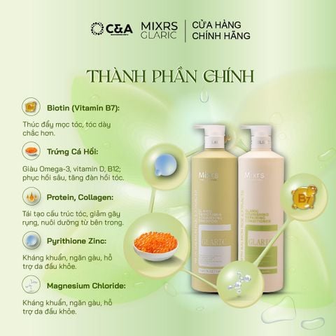  MIXRS GLARIC Cặp Dầu Gội & Dầu Xả Phục Hồi Chuyên Sâu - Mềm Mượt Tinh Chất Trứng Cá Hồi - Biotin (500ml - 800ml) 
