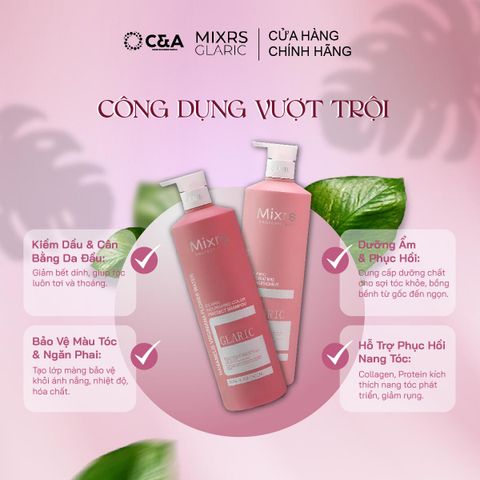  MIXRS GLARIC X Hồng Maison Cặp Dầu Gội & Dầu Xả 3in1 Kiềm Dầu, Dưỡng & Bảo Vệ Màu Tóc (500ml - 800ml) 