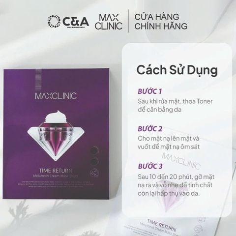  Maxclinic Time Return Melatonin Cream Mask Sheets 28 ml - 1 hộp 4 miếng – Mặt Nạ “Sleep‑Reset” Cấp Ẩm Sâu & Làm Sáng Da 