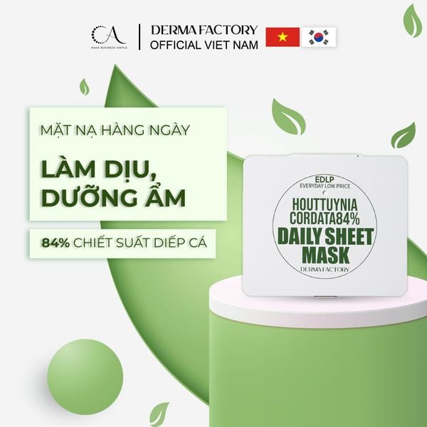  Derma Factory EDLP Houttuynia Cordata 84% Daily Sheet Mask – Mặt nạ rau diếp cá 84% làm dịu và cân bằng da hằng ngày 