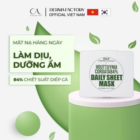  Derma Factory EDLP Houttuynia Cordata 84% Daily Sheet Mask – Mặt nạ rau diếp cá 84% làm dịu và cân bằng da hằng ngày 