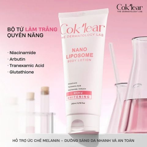  Kem body Cok’lear Nano Liposome Body Lotion Whitening – Kem Body Make Up Công Nghệ Nano Liposome Hỗ Trợ Dưỡng ẩm , Sáng Da , Mờ Thâm Sạm 