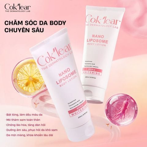  Kem body Cok’lear Nano Liposome Body Lotion Whitening – Kem Body Make Up Công Nghệ Nano Liposome Hỗ Trợ Dưỡng ẩm , Sáng Da , Mờ Thâm Sạm 