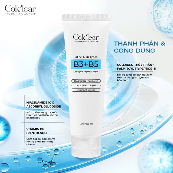  Cok’lear B3 + B5 Collagen Repair Cream dưỡng ẩm phục hồi da & chống lão hóa 