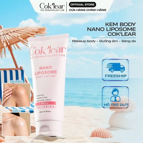  Kem body Cok’lear Nano Liposome Body Lotion Whitening – Kem Body Make Up Công Nghệ Nano Liposome Hỗ Trợ Dưỡng ẩm , Sáng Da , Mờ Thâm Sạm 