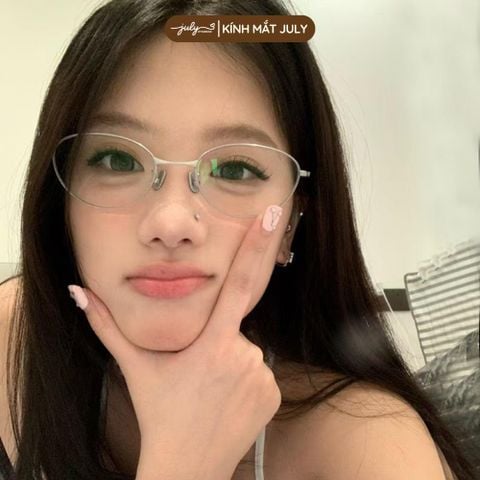 Gọng Kính Cận Nữ MIS Kim Loại Mảnh Form Oval Nhỏ Hợp Nhiều Dáng Mặt Kính Mắt July Eyewear