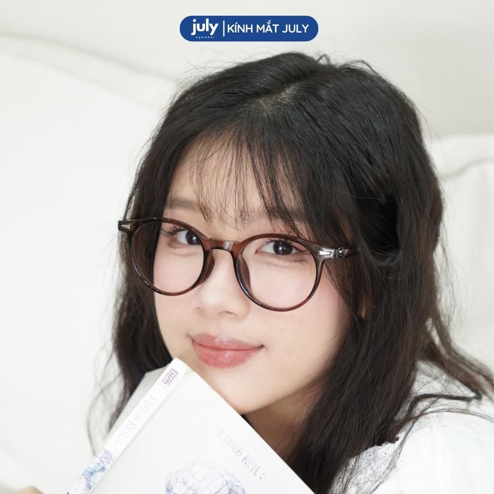 [8613] Gọng kính cận nam nữ kính mắt thời trang dáng tròn nhựa cao cấp lõi kim loại unisex hợp nhiều dáng mặt - Kính Mắt July 8008