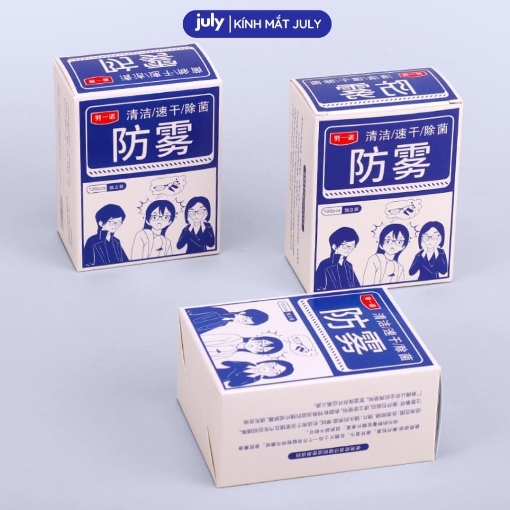Hộp 100 miếng Khăn lau kính NANO chống bám hơi nước đi mưa, đeo khẩu trang tiện lợi July Eyewear