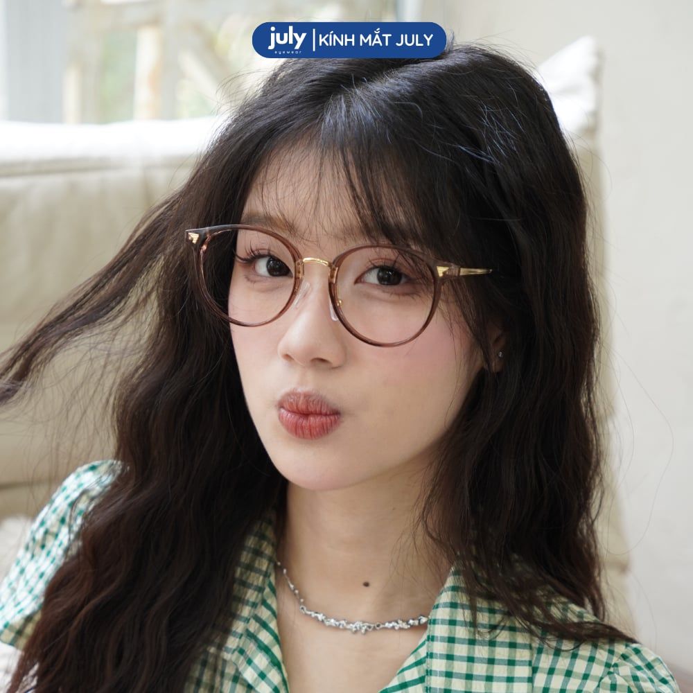 [8635] Gọng kính cận nữ form tròn kim loại phối nhựa TR90 phong cách trẻ trung, tri thức - Kính mắt July 01288