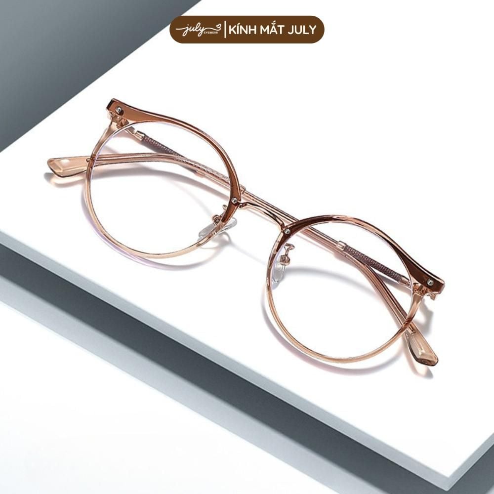 Gọng Kính Cận Nữ Form Tròn Nhựa Phối Kim Loại Trẻ Trung, Dễ Đeo Mắt Kính July Eyewear 8636