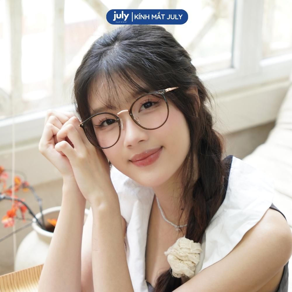 [8608] Gọng kính cận nữ oval kính mắt thời trang kim loại phối nhựa phong cách Hàn Quốc dễ đeo hợp với nhiều dáng mặt - Kính Mắt July 6254