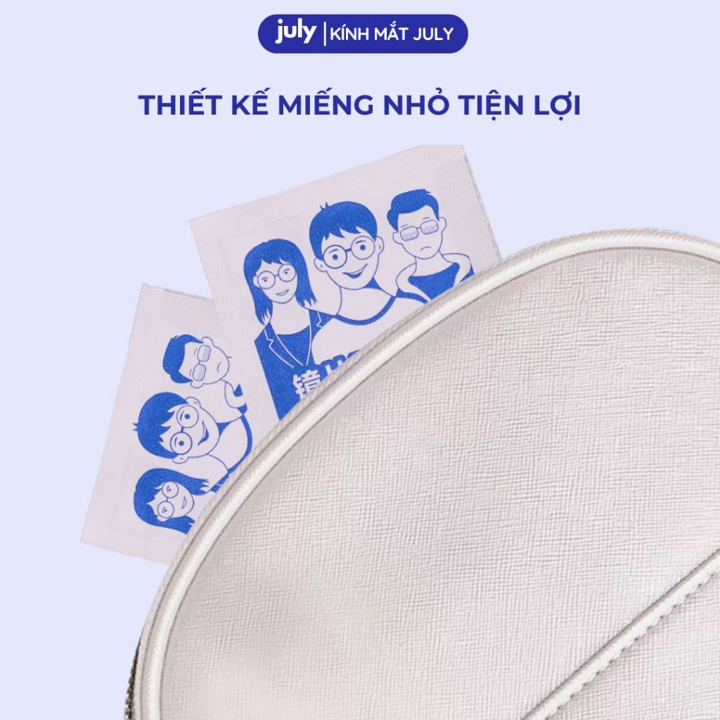 Hộp 100 miếng Khăn lau kính NANO chống bám hơi nước đi mưa, đeo khẩu trang tiện lợi July Eyewear