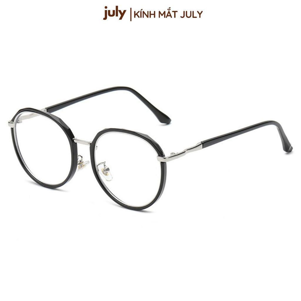 Gọng kính cận nữa Form oval tròn cốt kim loại dễ đeo - Kính Mắt July 8626 Mắt Kính Tròng Kính Kim Tuyến gọng  oval