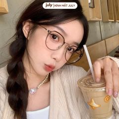 [8607] Gọng kính cận nữ mắt tròn kim loại phối nhựa phong cách trẻ trung dễ đeo hợp nhiều dáng mặt Kính Mắt July - 8950