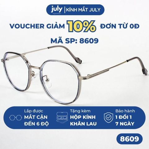 [8609] Gọng kính cận nữ đa giác khung kim loại phong cách trẻ trung dễ đeo hợp với nhiều dáng mặt Kính Mắt July - 23023