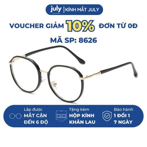 Gọng kính cận nữa Form oval tròn cốt kim loại dễ đeo - Kính Mắt July 8626 Mắt Kính Tròng Kính Kim Tuyến gọng  oval