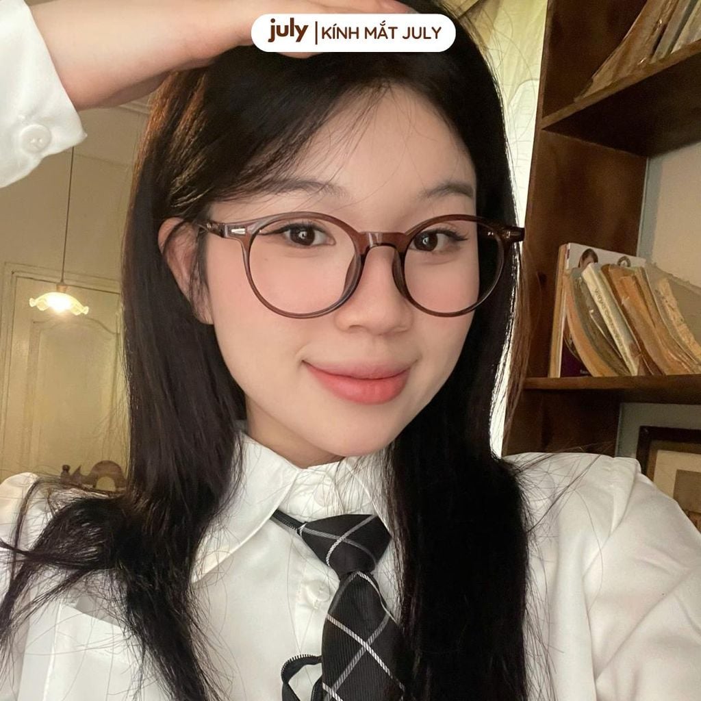 [8613] Gọng kính cận nam nữ kính mắt thời trang dáng tròn nhựa cao cấp lõi kim loại unisex hợp nhiều dáng mặt - Kính Mắt July 8008