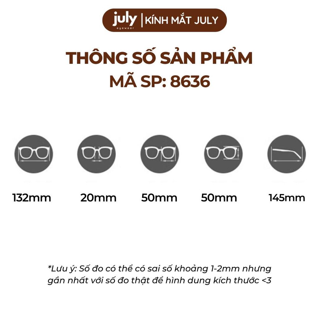 Gọng Kính Cận Nữ Form Tròn Nhựa Phối Kim Loại Trẻ Trung, Dễ Đeo Mắt Kính July Eyewear 8636