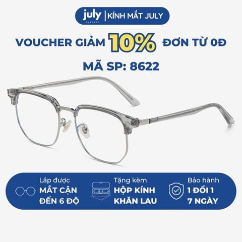 [8622] Gọng kính cận nửa viền Kính Mắt Thời Trang unisex nam nữ thời trang khung kim loại chắc chắn July Eyewear - 9135
