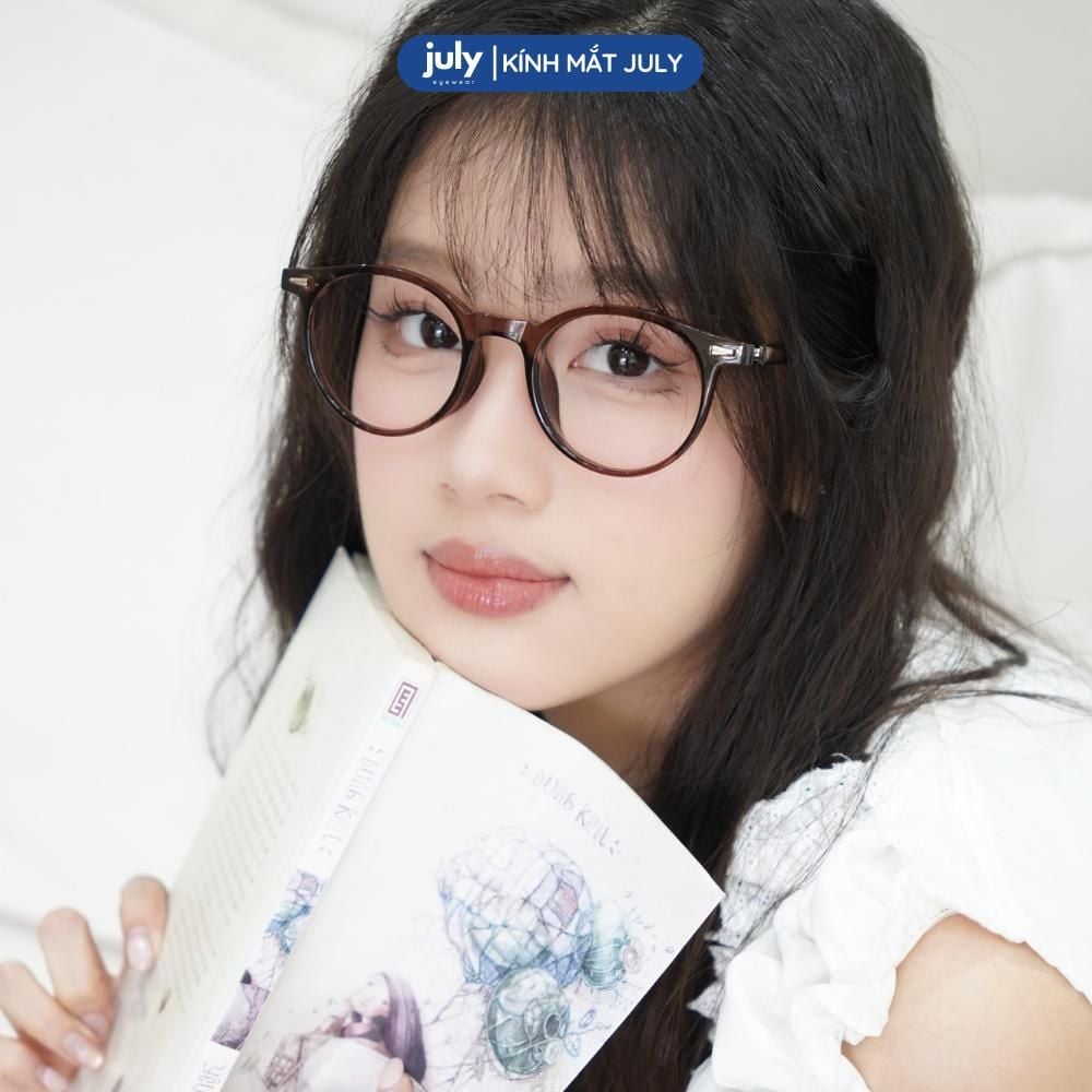 [8613] Gọng kính cận nam nữ kính mắt thời trang dáng tròn nhựa cao cấp lõi kim loại unisex hợp nhiều dáng mặt - Kính Mắt July 8008