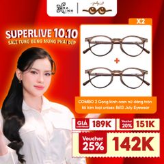 [Võ Hà Linh x Kính Mắt July] COMBO 2 Gọng kính nam nữ dáng tròn nhựa cao cấp lõi kim loại unisex hợp nhiều dáng mặt 8613