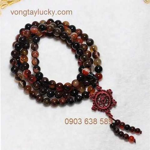 chuỗi 108 hạt, mã nào đỏ, chuỗi đeo cổ, chuỗi niệm Phật, đá mã não 3 màu, bánh xe chuyển pháp luân, chuỗi đeo cổ, chuỗi mật tông, tịnh độ