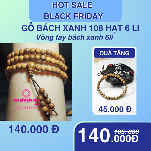 Combo Vòng tay gỗ bách xanh 108 hạt 6li và đeo tay chỉ có 140K