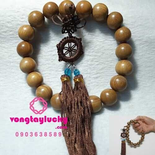 Chuỗi gỗ bách xanh 18 hạt cầm tay có hồ lô bánh xe chuyển pháp luân