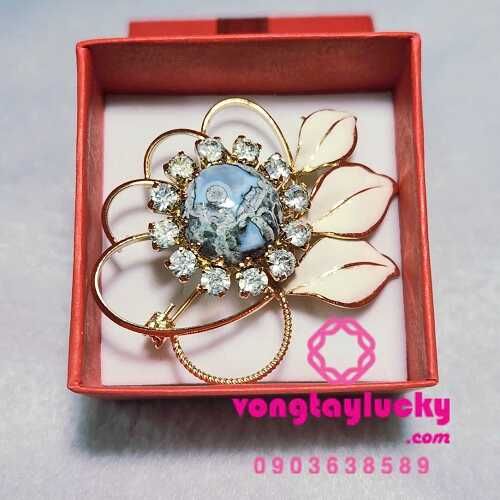 Cài áo hoa cúc trắng đính đá vintage độc lạ lấp lánh