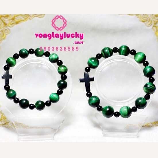 Chuỗi mân côi đá mắt hổ xanh lục 10li và 12li câp đôi