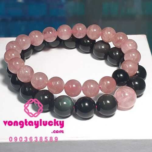 thạch anh hồng, vòng tay may mắn, đá núi lửa obsidain, vongtayphongthuy
