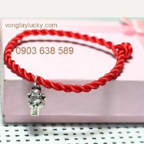 Vòng tay mèo thần tài bạc thái chỉ lụa đỏ may mắn