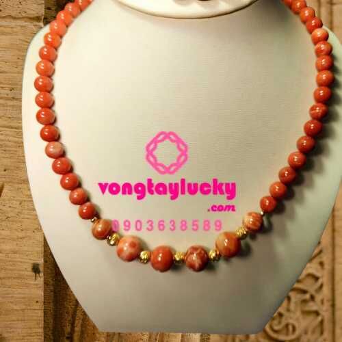 đá san hô tự nhiên, chuỗi đeo cổ phong thủy, vòng cổ san hô hóa thạch tây tạng, set quà tặng thiết kế, quà tặng phong thủy