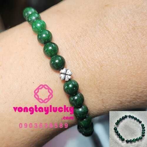 Vòng tay đá sơn thủy 6li cỏ 4 lá và 4 bi bạc Thái 925