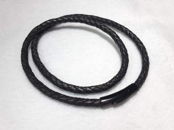 Dây cổ da thật 5li khóa inox đen