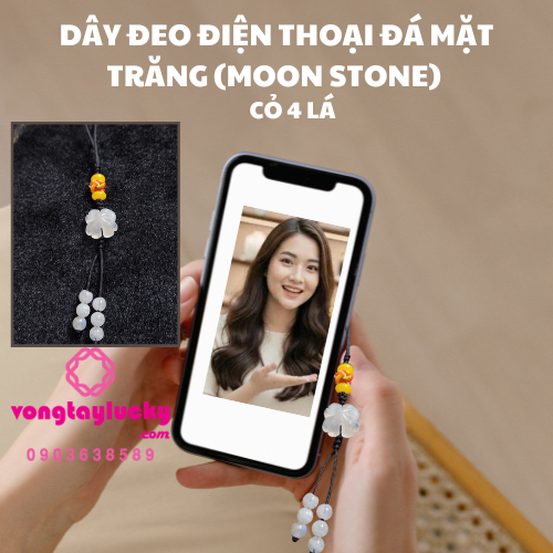 Dây đeo điện thoại đá mặt trăng cỏ lá may mắn