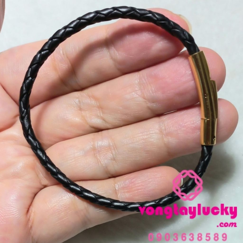 vòng dây da đeo tay, phụ kiện đeo chung đồng hồ, vòng tay dây da màu đen