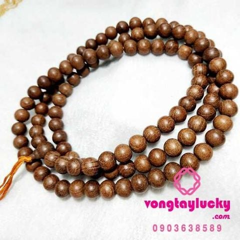 Chuỗi gỗ dâu rừng 108 hạt 14li lâu năm niệm phật đeo cổ