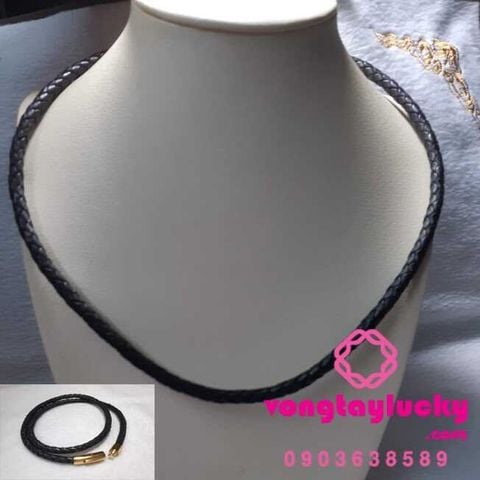 Dây cổ da thật 5li khóa inox đen