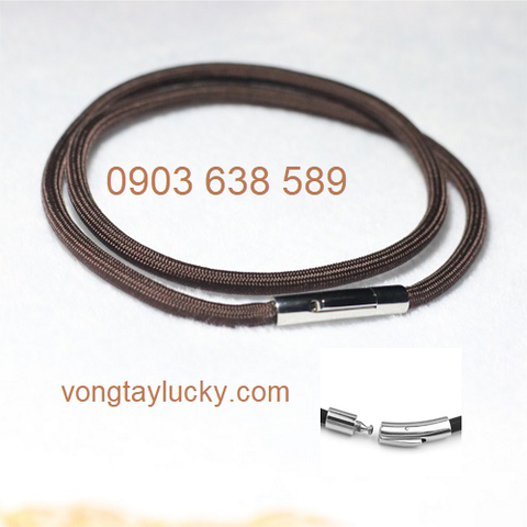 Dây cổ vải dù màu Nâu khóa bấm inox Thái xi vàng 4.5li rất đẹp